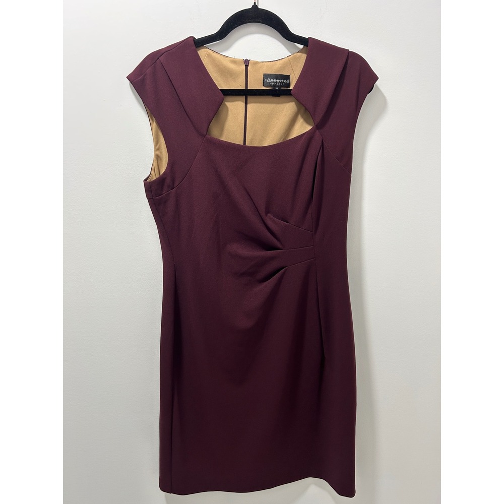 Connected‎ Apparel Burgundy Sheath Dress Cutout Neckline Pleated TJE47447M Sz 10